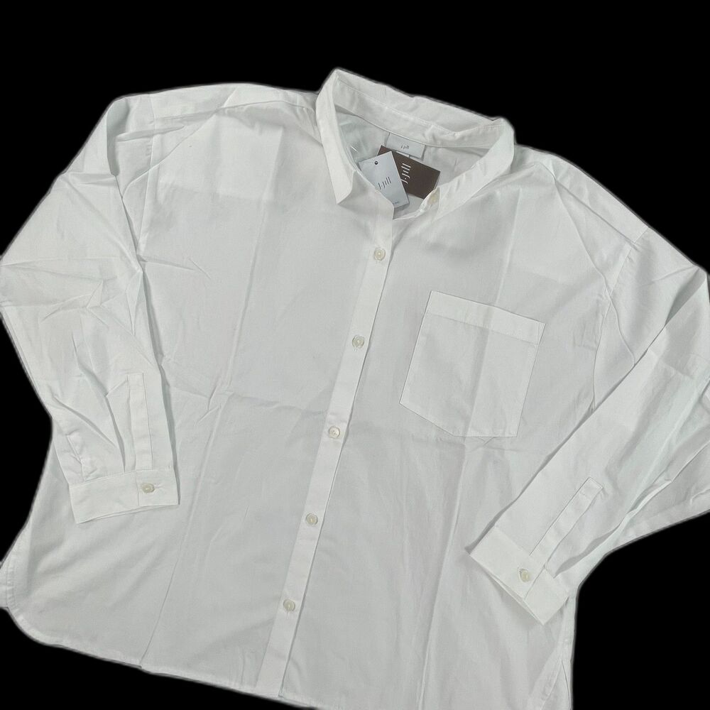 NWT J Jill Crisp Cotton Oversized Button Down Shirt XL White Pocket Minimalist
